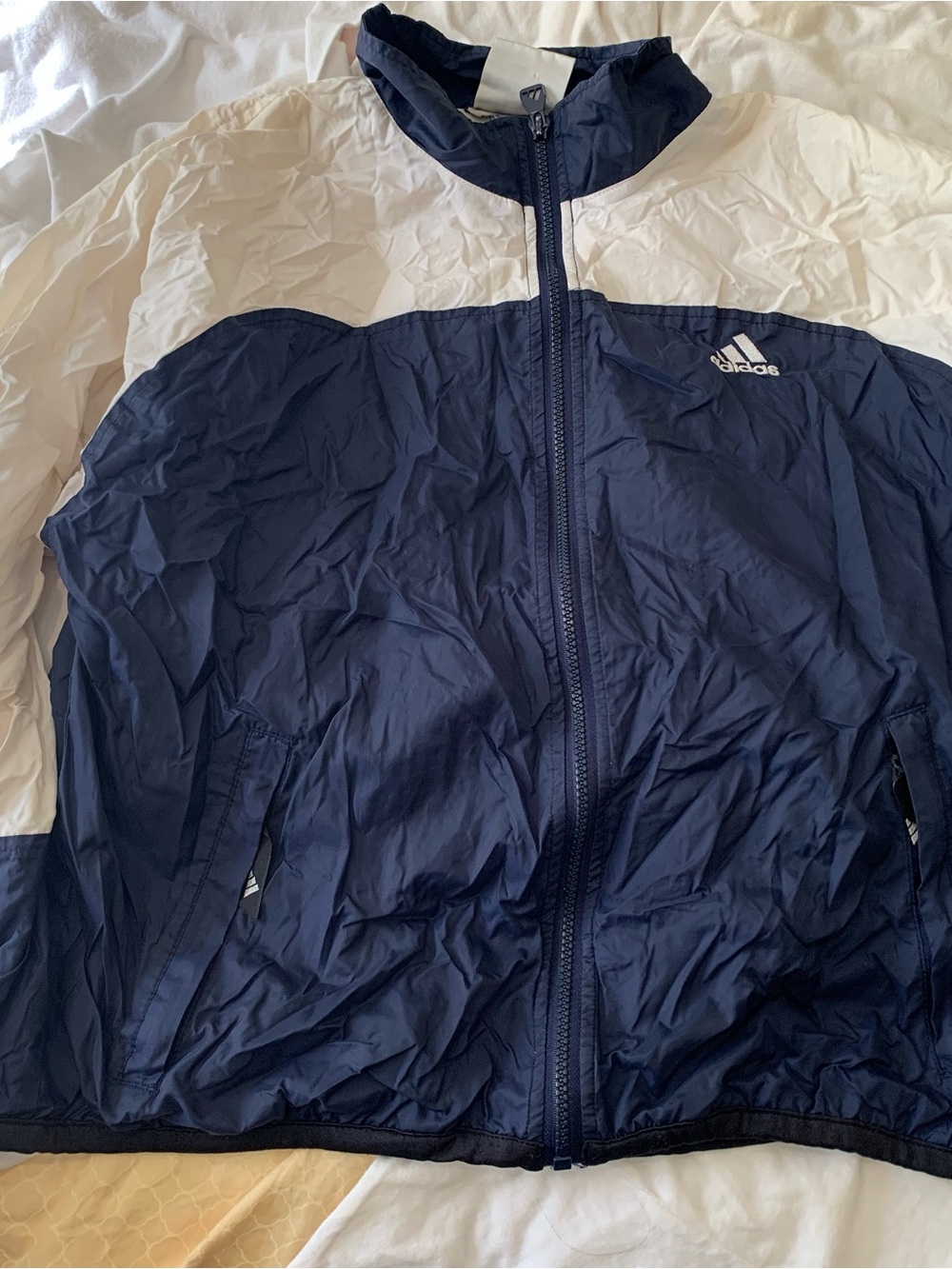 adidas Navy and White Full-Zip Windbreaker Jacket